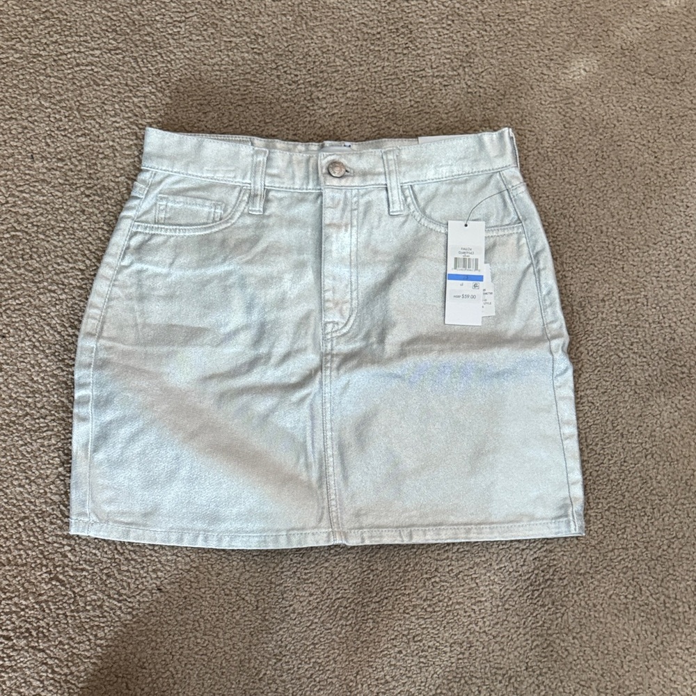 DKNY Shimmering Silver Mini Skirt